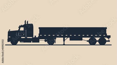 Silhouette transport truck with wagon icon flat vector