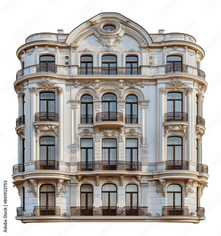 Ornate white classical architecture building, cut out - stock png.