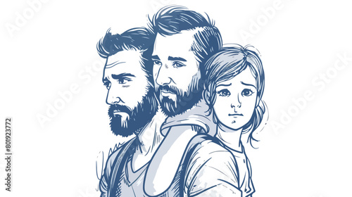 Sketch contour caricature half body family with short