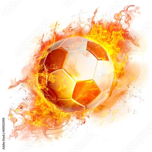 Wallpaper Mural Flaming soccer ball flying through the air, surrounded by vibrant flames, isolated on a white background. Torontodigital.ca