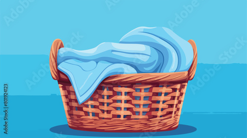 Basket with clean towel on color background Vector illustration