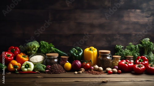 Choosing nutritious cuisine against a rustic wooden backdrop photo