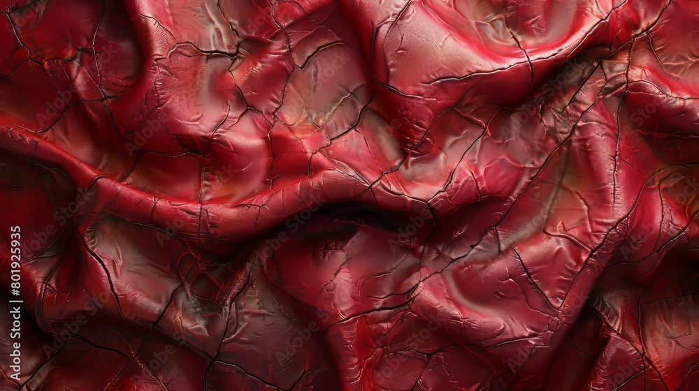 Fototapeta premium Wrinkled Red Leather Texture Background Generative AI