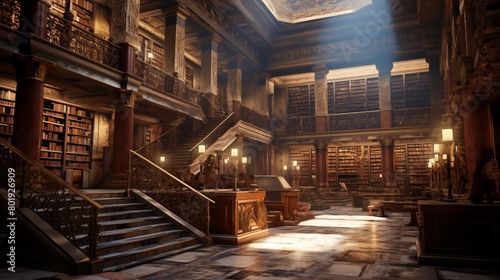 depicting inside of the ancient library at Alexandria 2000 years ago.