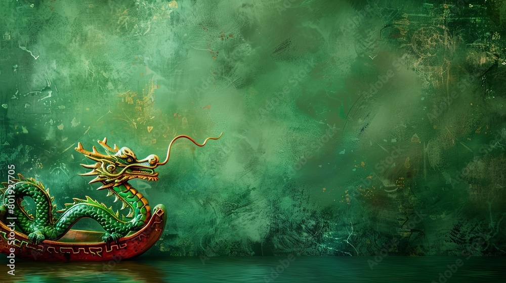 Dragon Boat on green background,Dragon boat Chinese festival, copy space Dragon Boat on green background,Dragon boat Chinese festival, copy space
