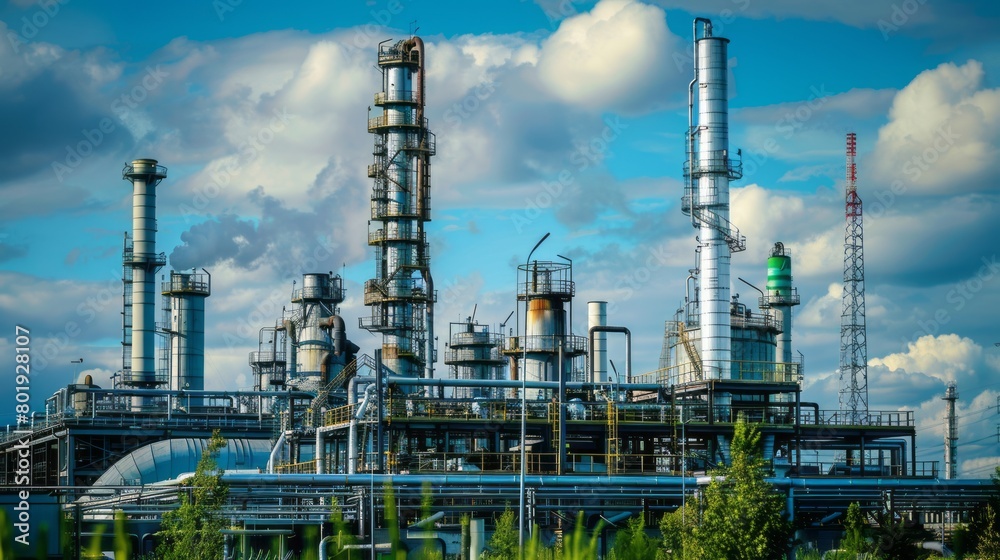 Industrial landscape with factory and green trees. world environment day Industrial landscape with factory and green trees. world environment day
