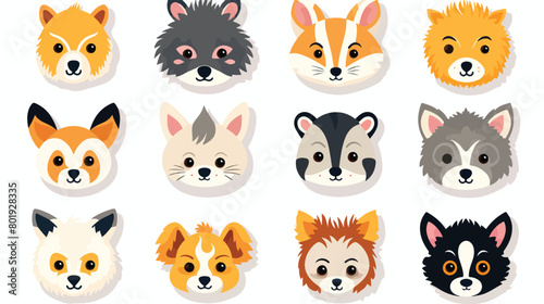 Stickers of cute wild animals faces rabbit cow goat h
