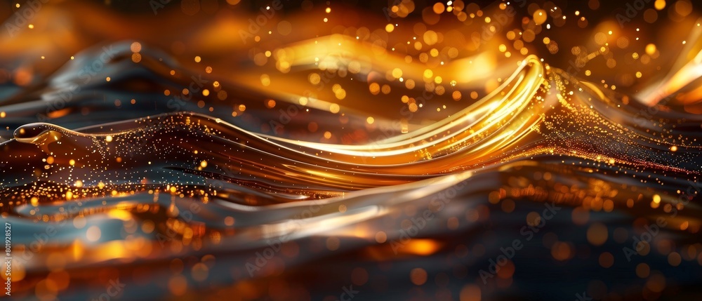 Dynamic scene of brown oil moving fluidly with golden highlights and deep sepia tones, isolated on a dark background in highresolution 3D, Dynamic scene of brown oil moving fluidly with golden highlights and deep sepia tones, isolated on a dark background in highresolution 3D,