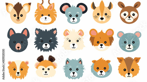 Stickers of cute wild animals faces weasel hyena bear