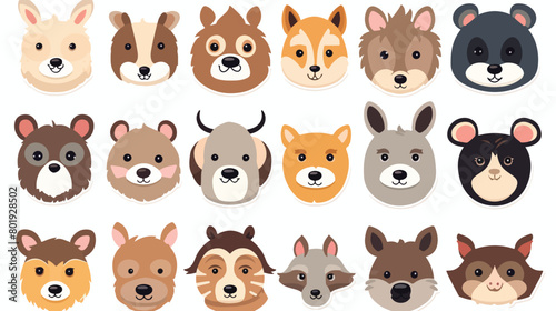 Stickers of cute wild animals faces weasel hyena bear