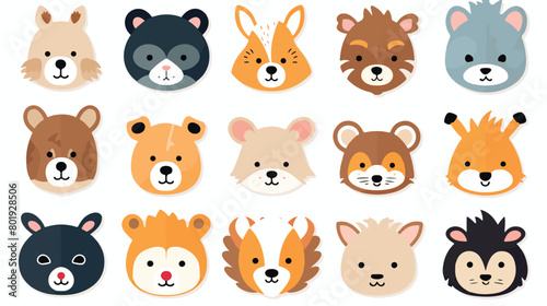 Stickers of cute wild animals faces weasel hyena bear