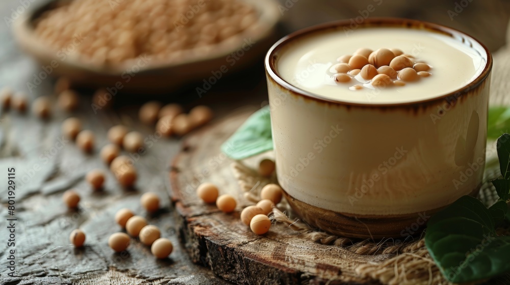 Fototapeta premium Vegan Soy Milk on White Background Generative AI