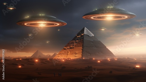Egyptian hieroglyphs  construction of Egypt pyramids by UFO aliens on flying saucers