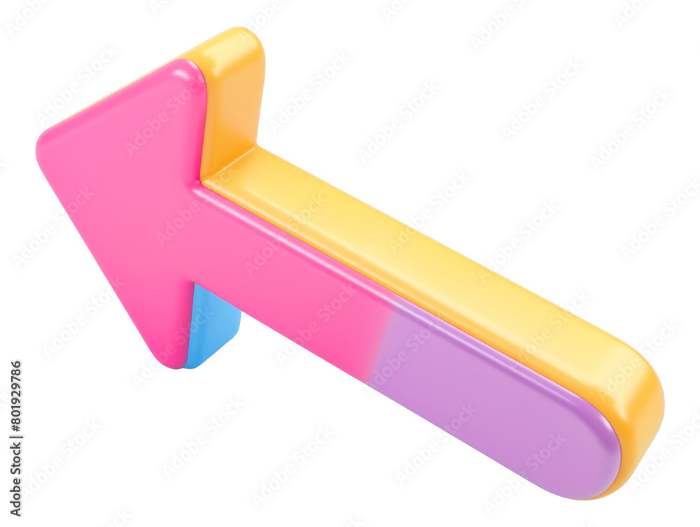 Gradient pink arrow with blue shadow, cut out - stock png. Gradient pink arrow with blue shadow, cut out - stock png.