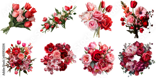 Red rose and tulip png collection set no background for sample decoration. #801930314
