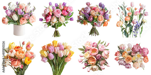 Pastel Rose and tulip png collection 3d transparent for product presentation. © Sun