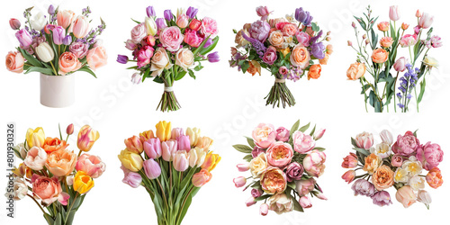 Fototapeta Naklejka Na Ścianę i Meble -  Pastel Rose and tulip png collection 3d transparent for product presentation.