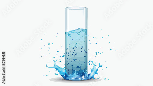 Graduated cylinder with blue liquid on white background