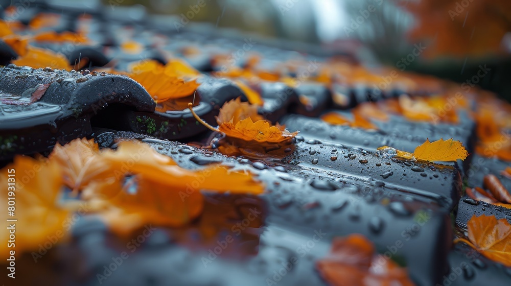 Autumn Leaves Blocking Roof Drainage Generative AI