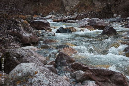 Ala-Archa river among the National Park. Tian-Shan, Kyrgyzstan.