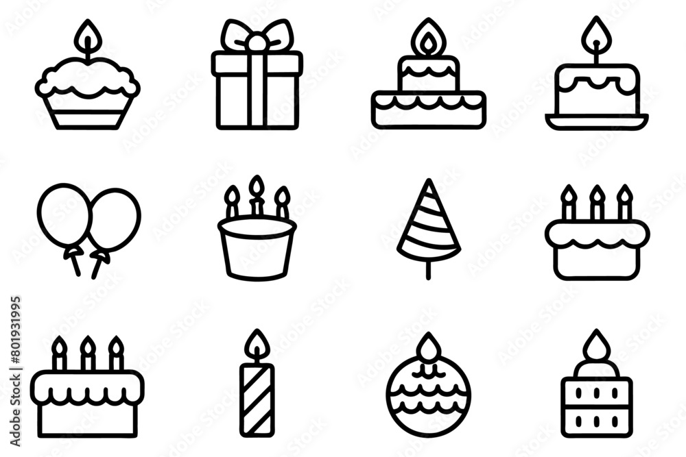 Set of small icons of Birthday complete editable colors