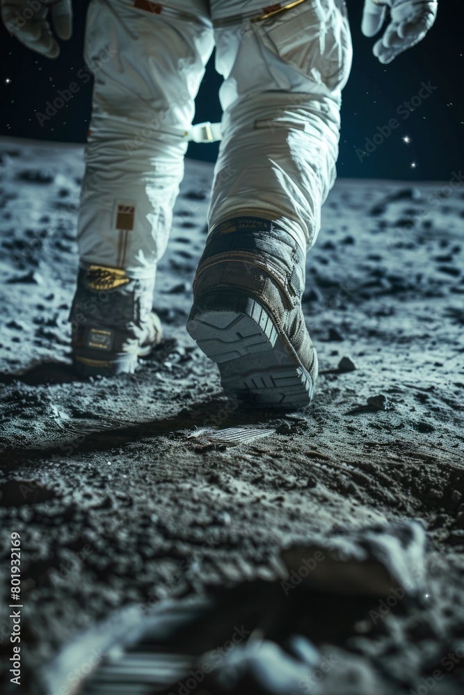 Astronaut's boot on the moon with Earth in the background Astronaut's boot on the moon with Earth in the background