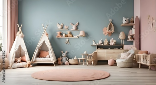 mock-up of a wall in a kid's room. Scandinavian interior design