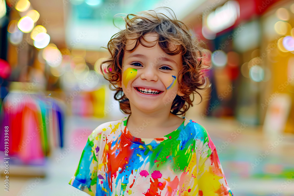 Young child with colorful paint on his face and smile on his face. Young child with colorful paint on his face and smile on his face.