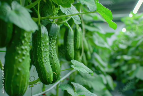 Cucumbers cultivated in a modern greenhouse.