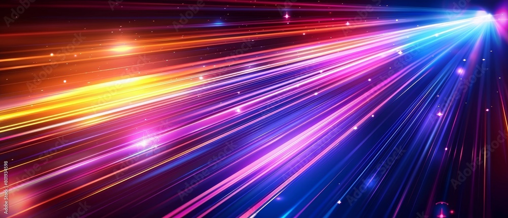 Abstract background with neon light rays and glow lines on dark blue