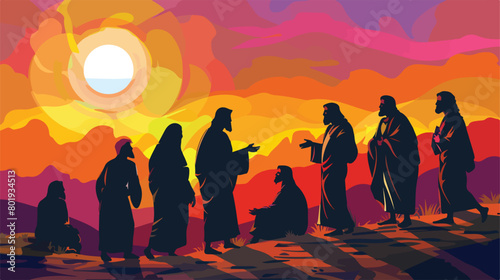 The apostles and jesus in daily scene in desert