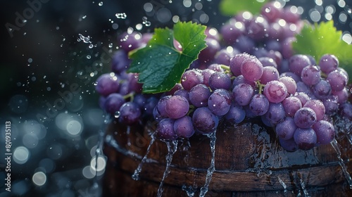 Grapes water splash, bunch of grapes on the vine