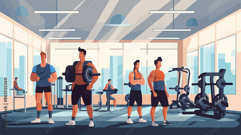 Group of sporty young people training in gym Vector illustration