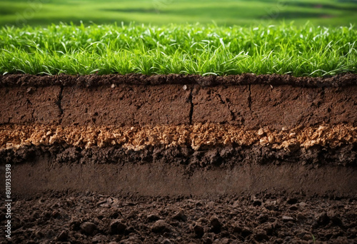 Underground soil layer of cross section earth, erosion ground with grass on top © Giuseppe Cammino