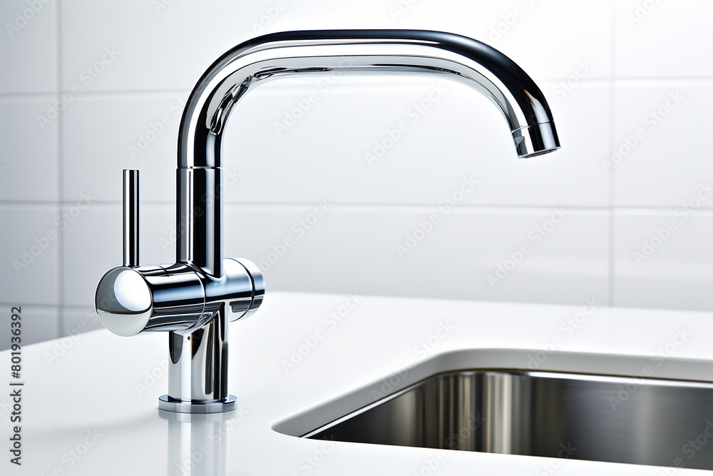Water flows from the tap or faucet in bathroom. Vertical, close up on generative AI Water flows from the tap or faucet in bathroom. Vertical, close up on generative AI