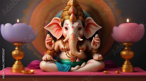 Ganesh Illustration of colorful hindu lord Ganesha on decorative background. celebrate lord ganesha festival.