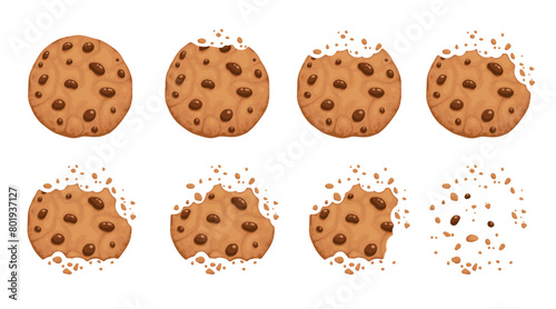 Bitten cookies. Tasty crumble dessert chipped cookies collection