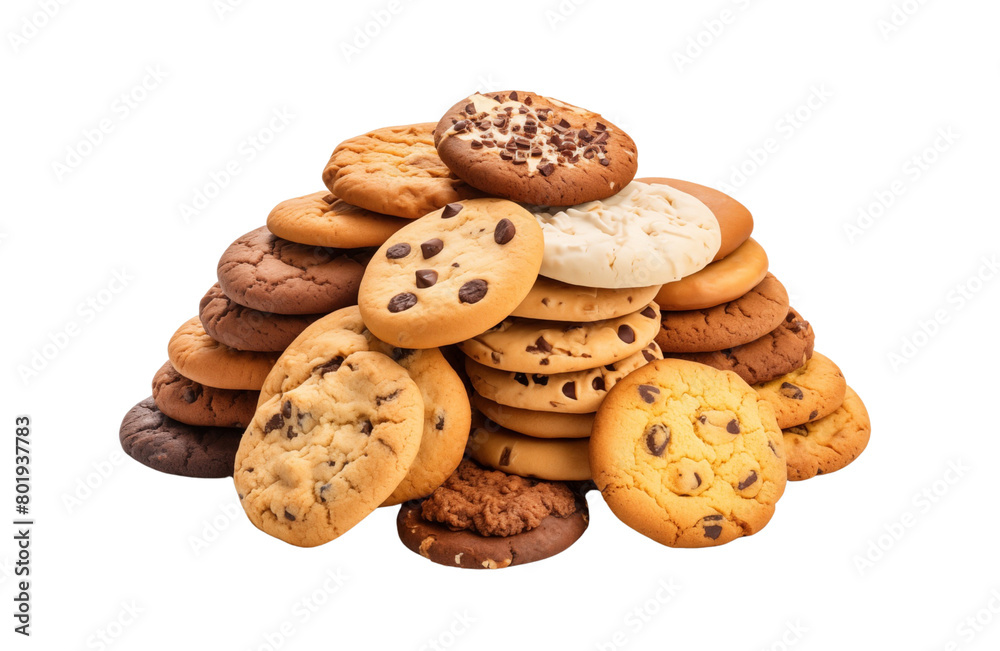 Stacks of various kinds of cakes and biscuits of various flavors isolated on a transparent background. Generative AI Stacks of various kinds of cakes and biscuits of various flavors isolated on a transparent background. Generative AI