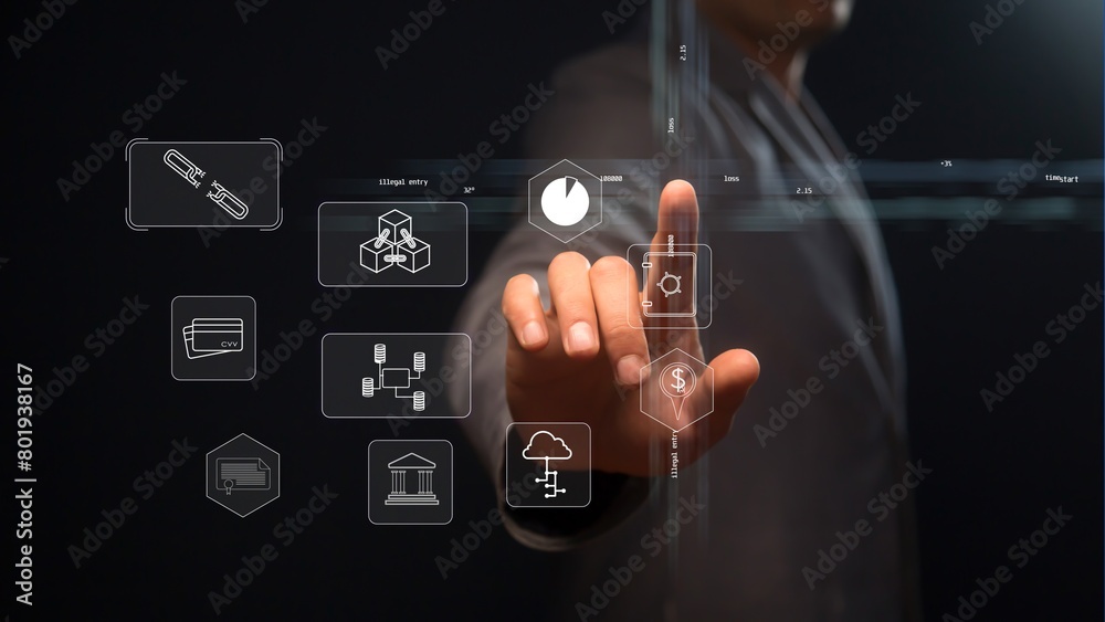 Cg symbols of global business with blockchain technology in the financial sector against the background of a person reaching out to them and light rays Cg symbols of global business with blockchain technology in the financial sector against the background of a person reaching out to them and light rays