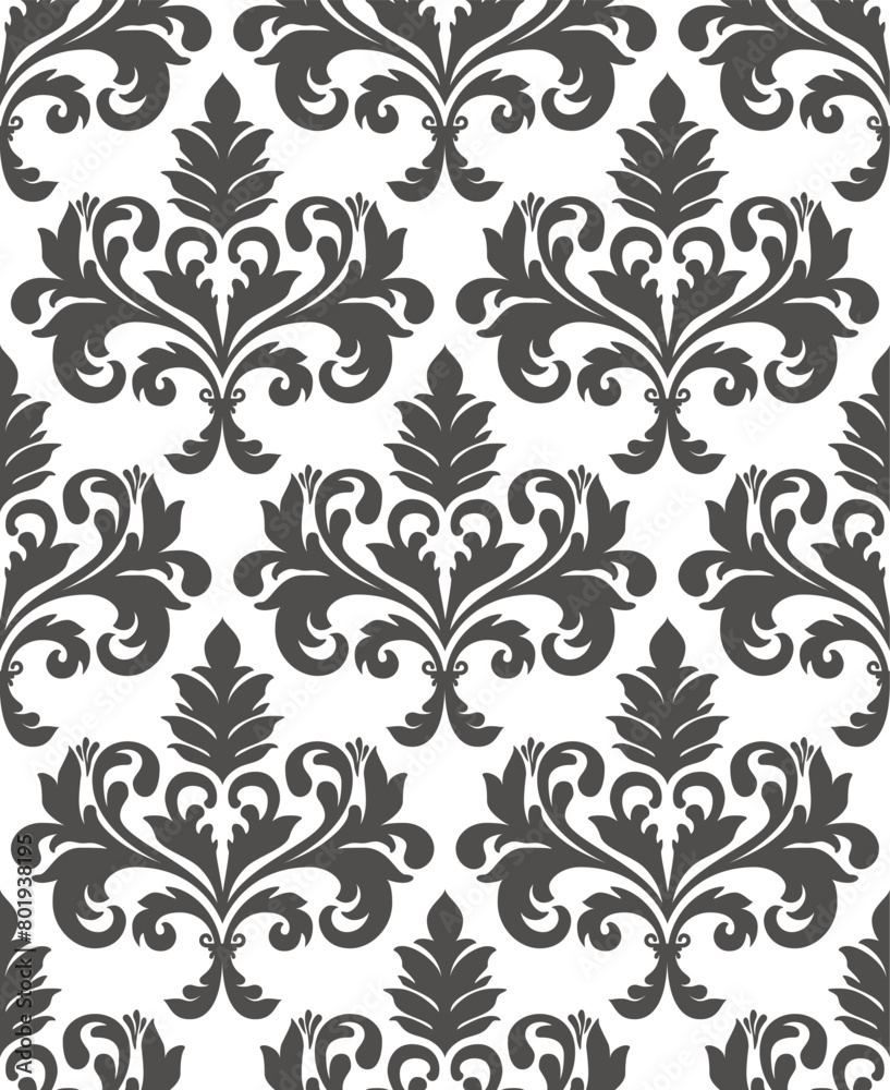 Seamless vintage floral damask pattern in monochrome