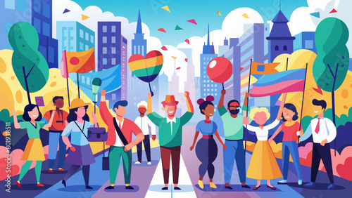 Colorful Pride Parade Celebration in Vibrant Cityscape