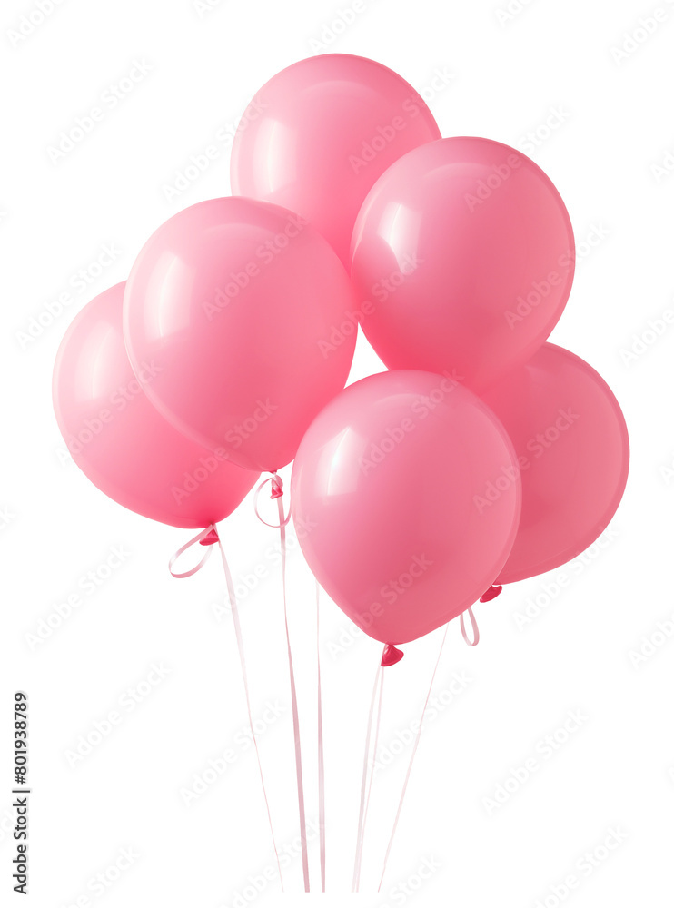 pink balloons isolated on white background, cut out.