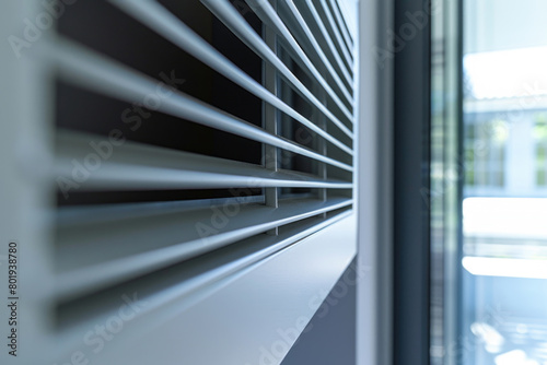A detailed close-up of modern blinds that effectively regulate indoor humidity.