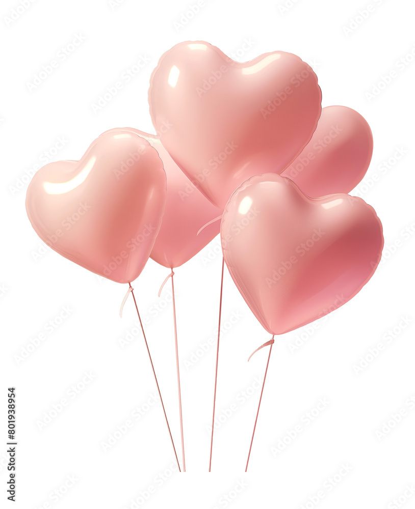 pink heart shaped balloons isolated in white background, cut out.