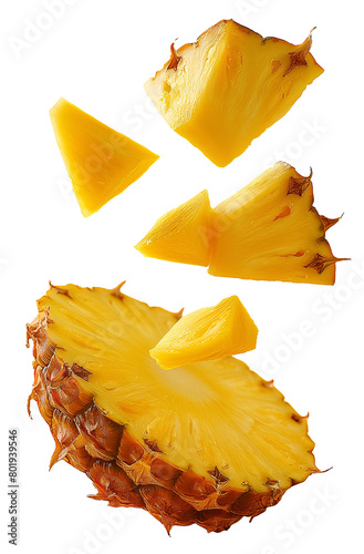 slice of pineapple isolated in white background. ananas cut out.