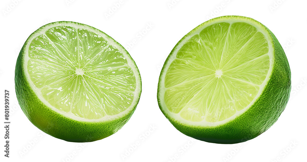 set of green lime slices isolated on white background, cut out. set of green lime slices isolated on white background, cut out.