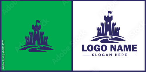 Castle icon logo Tower defense strong fortress game app modern flat business vector logo