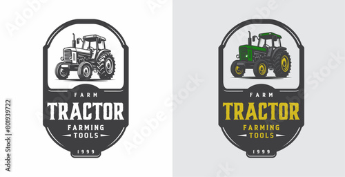 agricultural tractor logo decorated with frame with ornaments