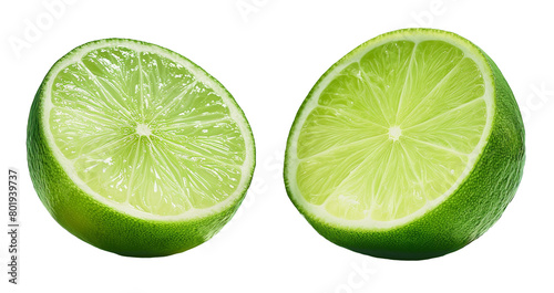 set of green lime slices isolated on white background, cut out.
