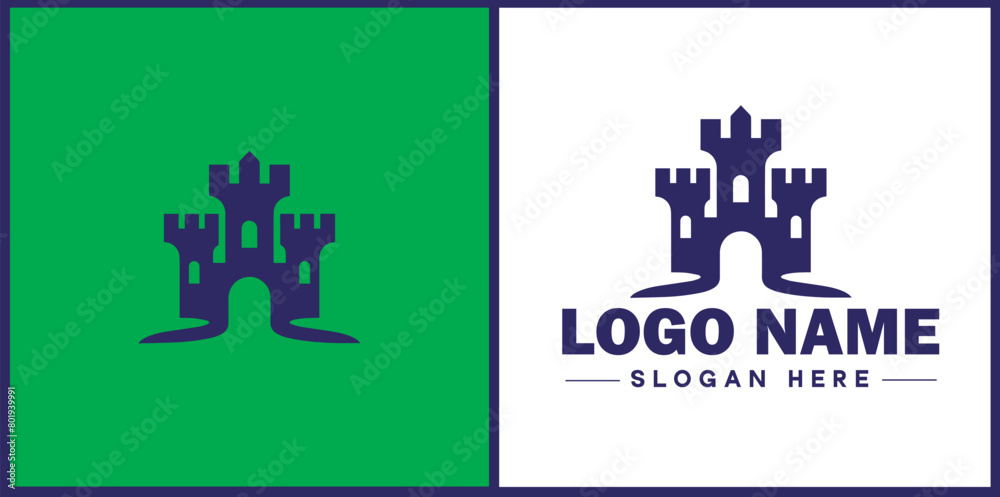 Castle icon logo Tower defense strong fortress game app modern flat business vector logo Castle icon logo Tower defense strong fortress game app modern flat business vector logo